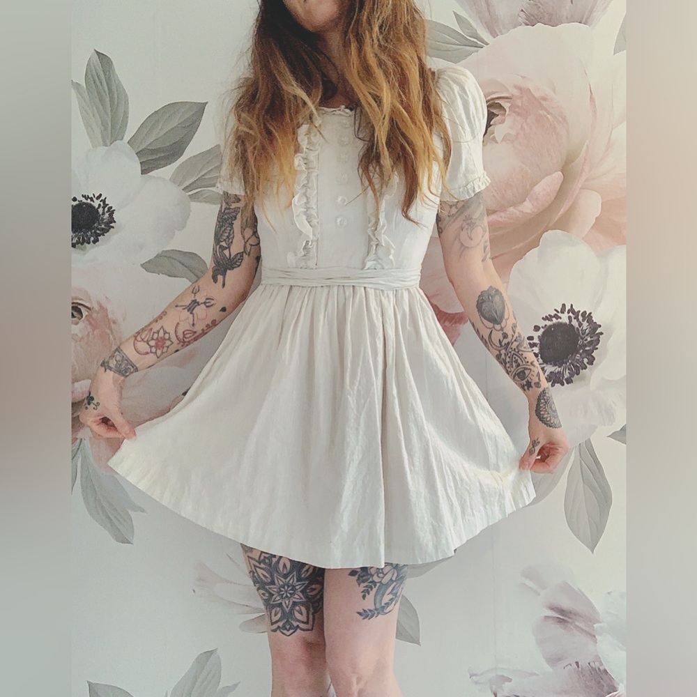 Vintage Betsey Johnson Cream Puff Sleeve Mini Dress size small